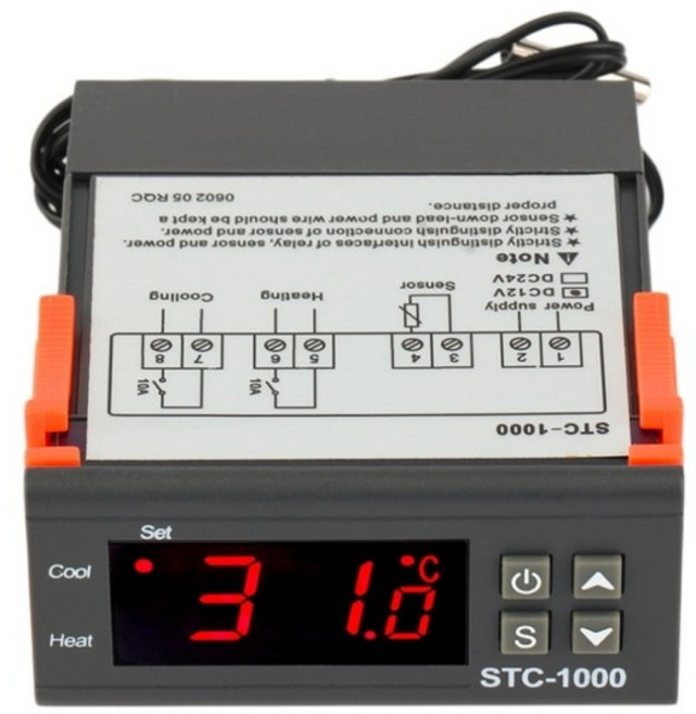 DC 24V 디지털 온도 컨트롤러 STC-1000 - 냉각 & 난방 자동 조절 고정밀 NTC 센서 포함, 1개
