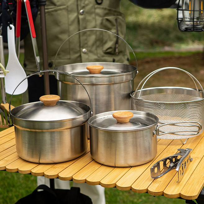 패밀리 캠핑 코펠 풀세트 304 스테인리스 냄비세트 5종 구성 수납가방 세트, 1세트