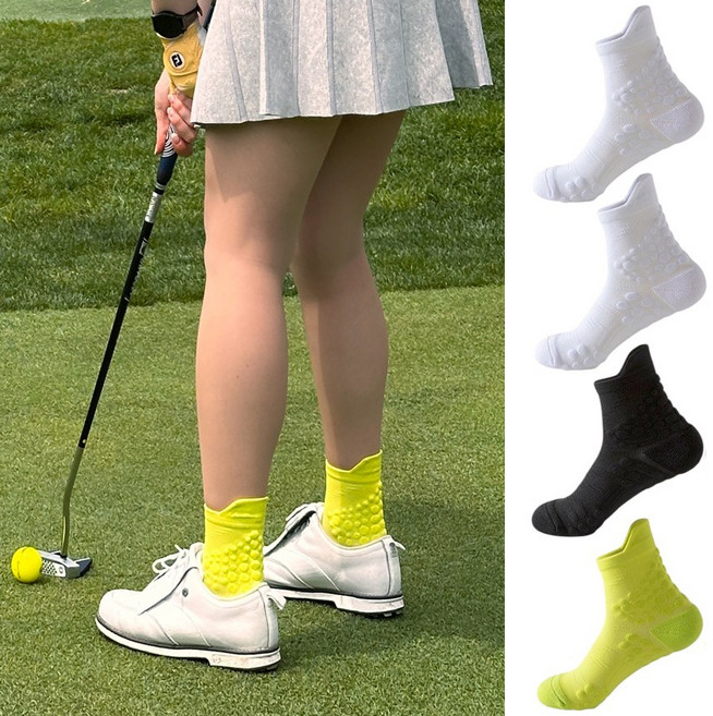 바이제이알 여성용 이중 엠보싱 쿠션 중목 골프 스포츠 양말 형광 4켤레 세트, 5.혼합, 4개