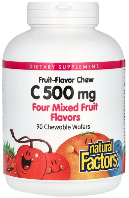 내추럴 팩터스 Natural Factors 비타민C 과일맛 츄 4가지 과일 혼합 500mg 츄어블 웨이퍼 90개120892원산지:기타, 1개 - 쿠팡