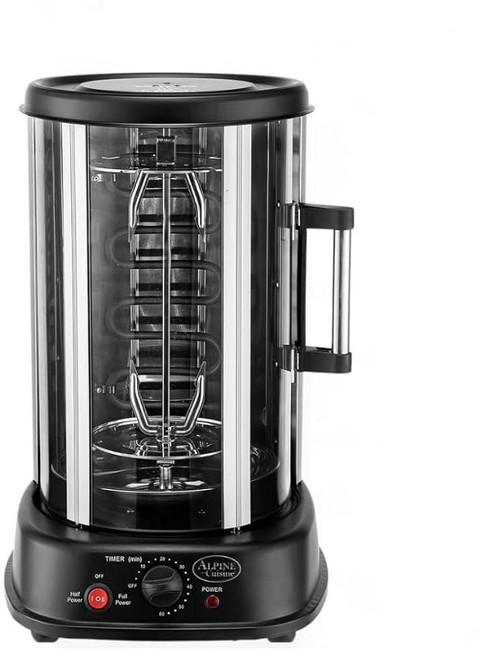 알파인 요리 21L 1500W 수직 로티세리 그릴 자동 차단 기능 | 로스팅 그릴 및 베이킹을 위한 다기능 주방 가전 스핏 케밥 꼬치 & 포크 블랙 포함