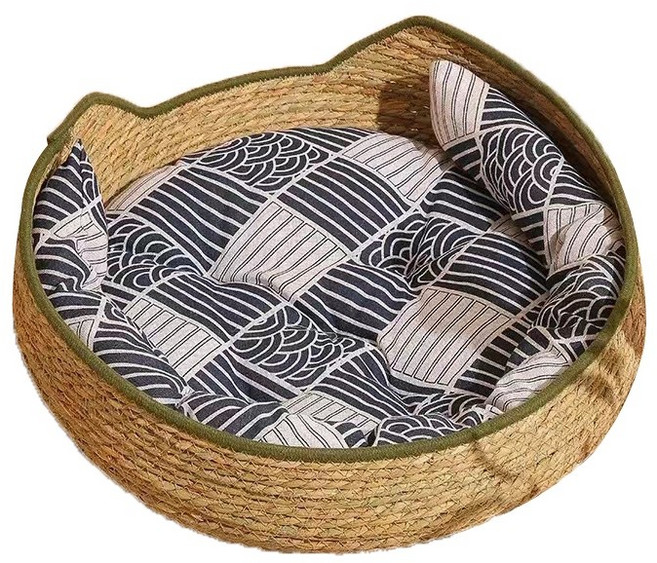 PetHaus 藤編窩 貓臉造型 日式被子, 日式被子,M -直徑43cm (不超過5公斤貓), 1個