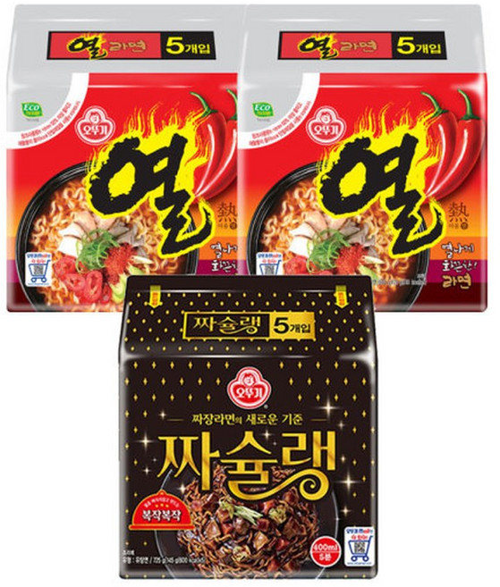 오뚜기 열라면 120G 10개 + 짜슐랭 145G 5개 (총 15개입)