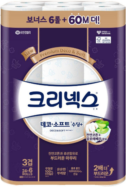 크리넥스 데코앤소프트 3겹 화장지, 27m, 30개입, 1개