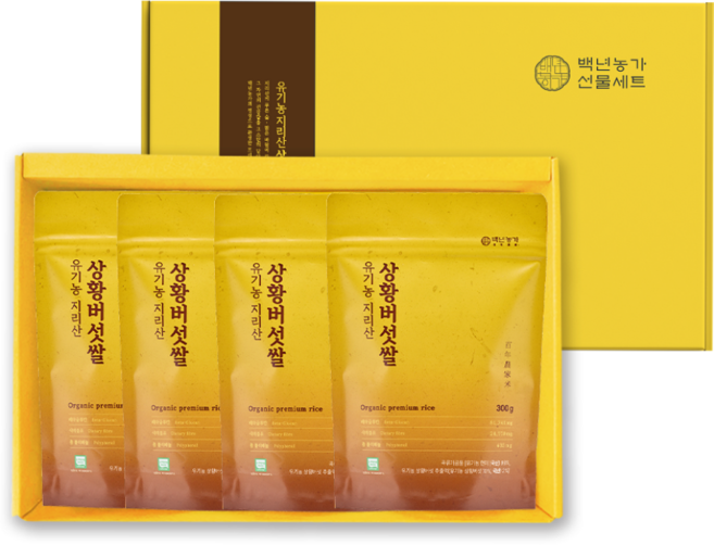 [선물세트] 백년농가 유기농 지리산 상황버섯쌀 선물세트 (300g x 4봉), 300g, 4개