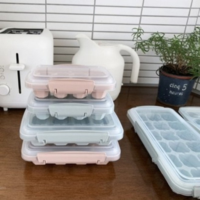 유니크육각 얼음트레이 아이스트레이 마늘큐브 이유식큐브(2가지 컬러 & 4가지 디자인), 8구, 톤다운민트, 1개