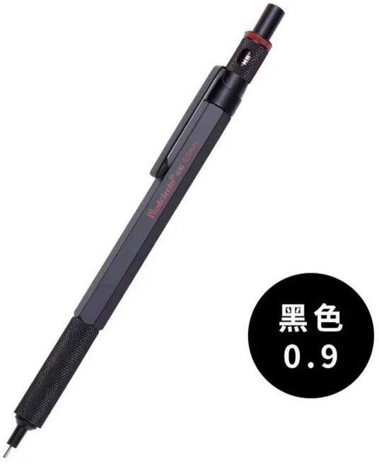 로트링 레드서클 600 풀 메탈 샤프펜슬 - 정밀 도면 및 스케치용 연필 0.7mm에서 2.0mm까지의 리드 옵션, 02 0.9mm black mechanic