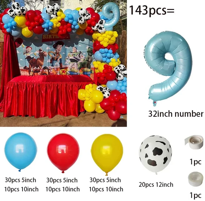 쿠쿠스토어 143개 토이 스토리 생일 테마 파티 풍선 가랜드 아치 키트 버즈 라이트이어 어린이 장식 장난감, 01 as picture, 05 네온
