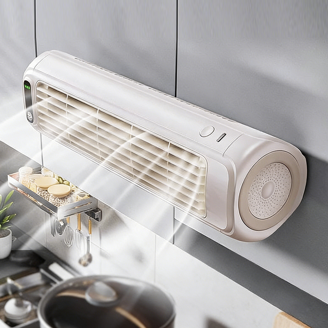 무소음 벽걸이 미니 선풍기 무타공 설치 가능 침실 주방 화장실 기숙사 벽걸이형 가정용 소형 간편 이동 에어컨 바람 쾌적, 베이지, 미니 에어컨 선풍기