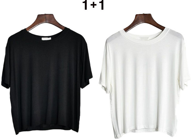 여성 무지 세미크롭 모달반팔티