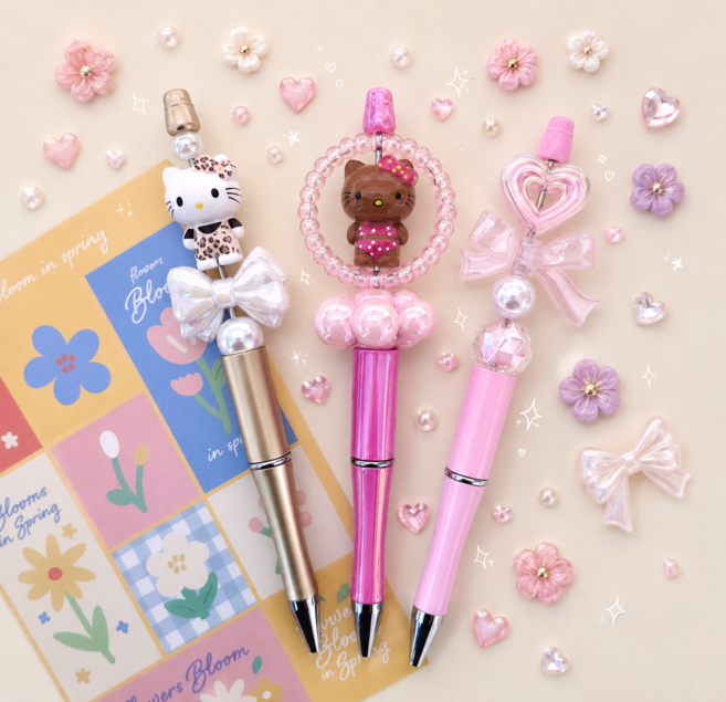 볼펜 꾸미기 세트 귀여운 캐릭터 고양이 볼꾸 볼펜 꾸미기 DIY 동대문볼꾸 비즈 재료 볼펜만들기 세트 학생 선물 핫템 선물 볼꾸, 1팩, 4