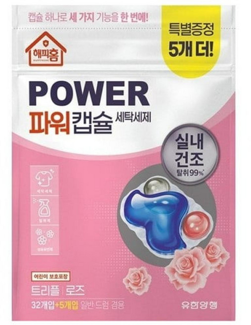 해피홈 파워캡슐 세탁세제 트리플 로즈, 37개입, 4개