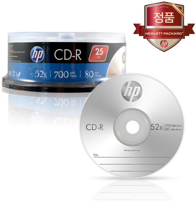 HP CD-R 700MB 공CD, [CD-R] 700MB 52X 케익 25P, 1개