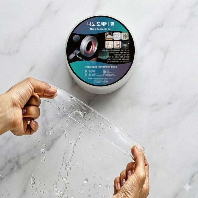 초강력 나노 도깨비겔 투명 양면테이프 재사용 실리콘 테이프 1m 10개입 강력테이프 미끄럼방지