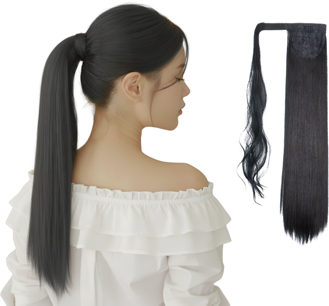 미제르바 포니테일 가발 생머리 붙임머리 헤어피스, 1개, 쿨블랙