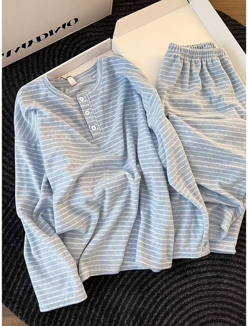 봄 가을 여성 실내복 세트 심플 긴팔티 + 긴바지 홈웨어 상하세트 여자 긴팔 수면잠옷 상하복 LZH