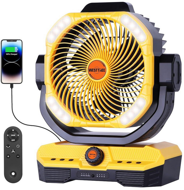 WESTTREE 캠핑 팬 진동 휴대용 팬 20000mAh 배터리 전원 팬 충전식 캠핑 텐트 필수품 라이트 후크 270° 피벗 USB 책상 야외 배터리 작동 X68 핑크, X66 옐로우