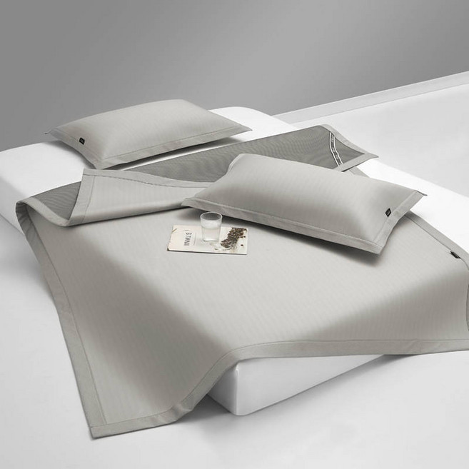 달숨 냉감패드 쿨매트 침대매트 여름이불 새로운 여름 얼음 실크 시원한 매트 침대 시트 세트 기계 세탁 가능한 차가운 느낌 여름에 으로 자는, 16)라이트 그레이