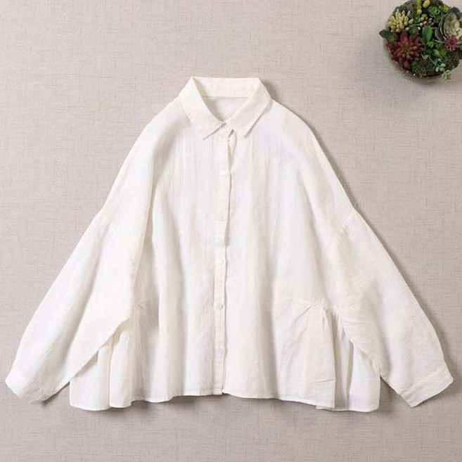 에리페 여성용 다비 사이드 프릴 A라인 린넨 셔츠
