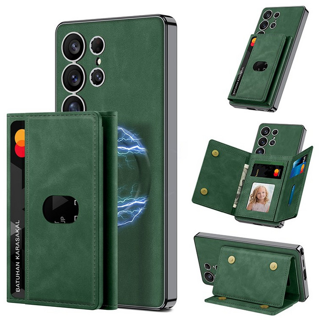 YINUO 갤럭시 S25 울트라 magsafe 케이스 카드수납 지갑형 탈부착 가죽 휴대폰 케이스