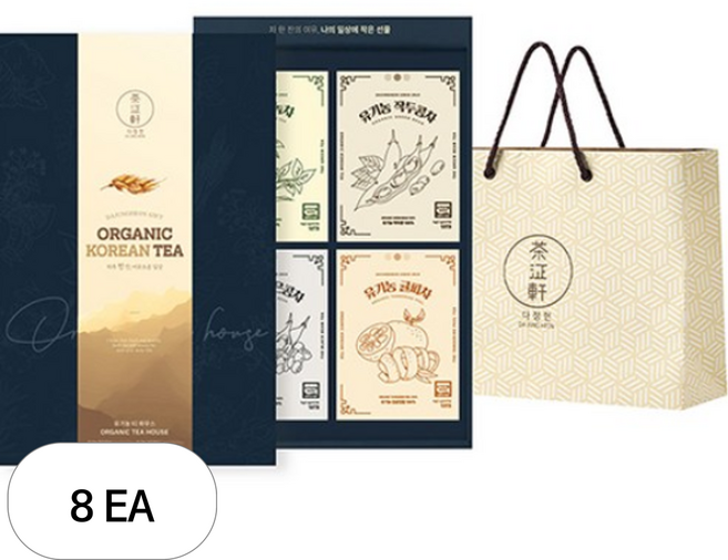 다정헌 유기농 차 4종 선물세트 + 쇼핑백, 작두콩차 + 검은콩차 + 귤피차 + 녹차, 8세트