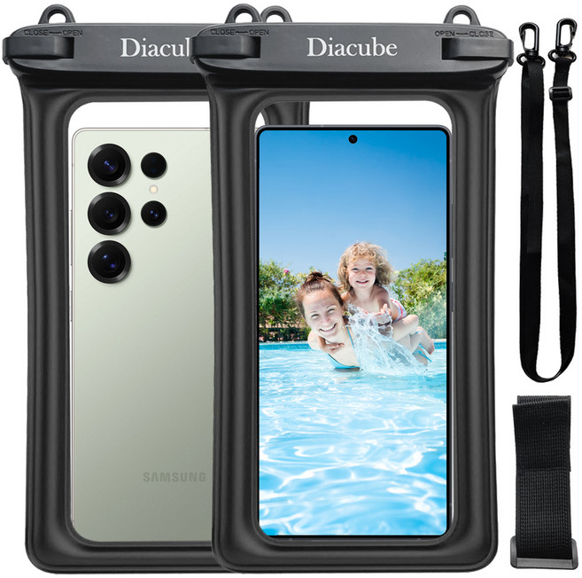다이아큐브 1+1 갤럭시S25울트라 S26울트라 휴대폰용 스마트폰 원터치 방수팩 방수등급 IPX8 (+암밴드), S25 S26 울트라 블랙+블랙, 1세트