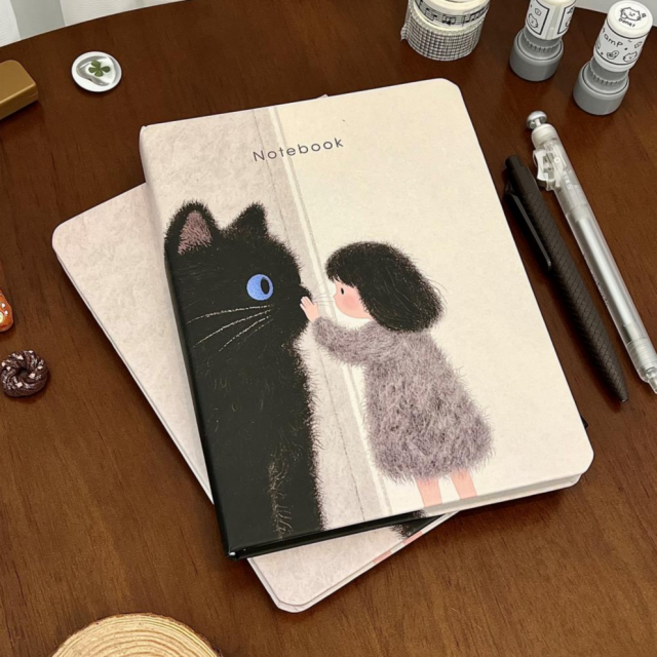 감성 노트 소녀와 고양이 가로줄 A5 일기장 다이어리, 1권