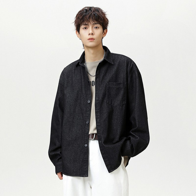 UPPERCUT 남성 워싱 데님셔츠 루즈핏 오버핏 청남방 남녀공용 청자켓 빅사이즈 남방 셔츠 블랙 데님셔츠