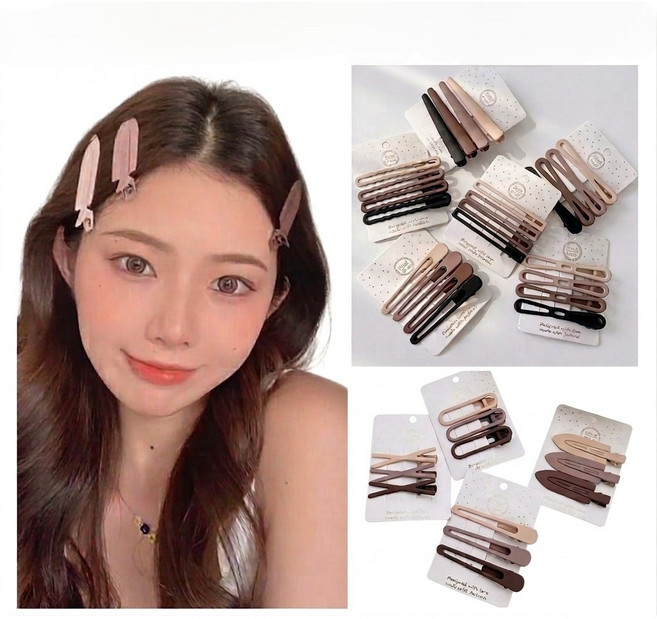 奶茶色系髮夾三/四件套組 簡約髮飾 鴨嘴夾 邊夾 無痕髮夾 多入組