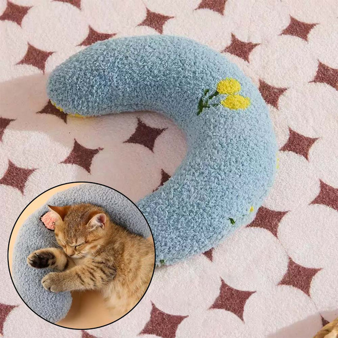 반려동물 수면 질 개선 목받침 쿠션 반달 베개, 1개, 블루