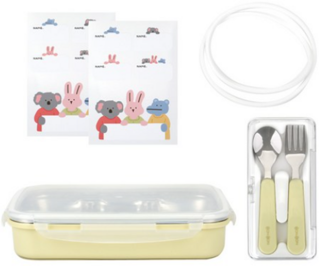 데일리라이크 봉봉 스텐 식판 세트, 아보카도, 식판 + 스푼 + 포크 +  리필 고무패킹 + 스티커, 1개