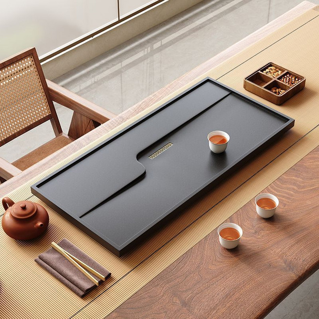 烏金石茶盤 家用辦公 簡約桌面 排水茶托盤, 對飲-80*37CM【破損包賠】, 1個