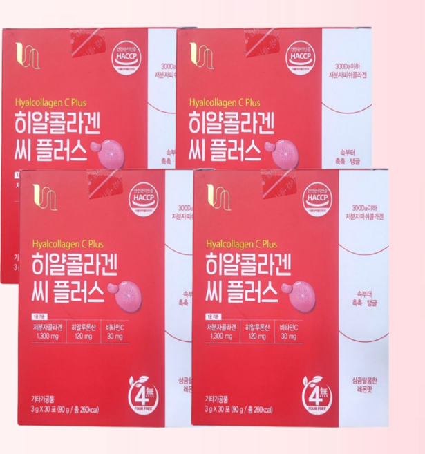 [비타민하우스] 히얄콜라겐씨 플러스 3g x 30포, 4개, 90g