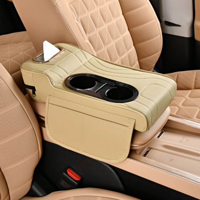 알뜰살림 2세대 와이드 자동차 팔걸이 쿠션 콘솔쿠션, 베이지, 1개