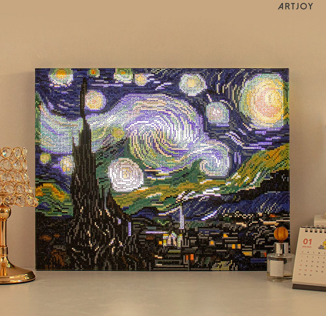 아트조이 DIY LED 보석십자수 (캔버스형) 별이 빛나는 밤에 (리뉴얼) 40x50cm, 1개