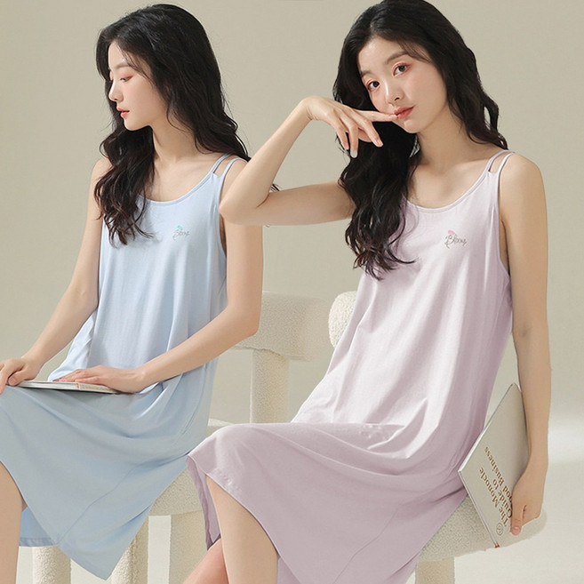 Pink Lady 清晨時光 莫代爾睡裙 雙肩帶背心 寬鬆透氣親膚 連身居家服