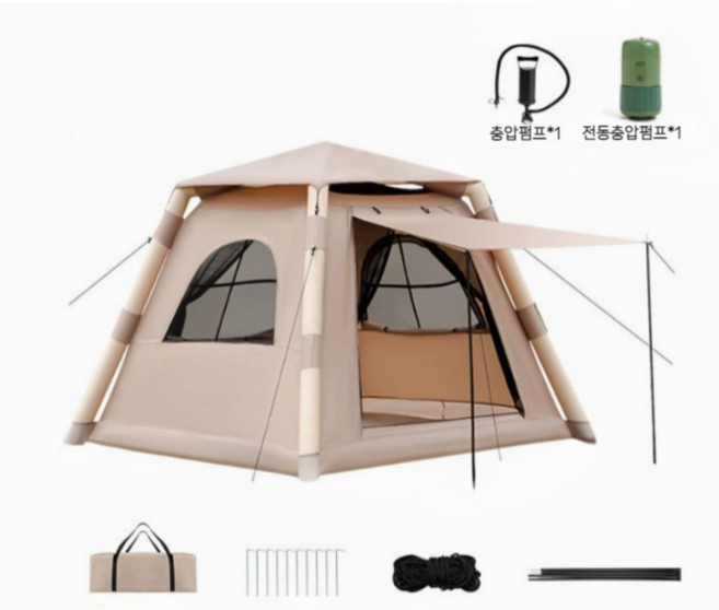 cade konty캠핑 풍선 텐트 야외 두꺼운 방수 접이식 휴대용 4~8인용 cade konty, OOMTH+에어텐트4-8인용+수동펌프+모터펌프