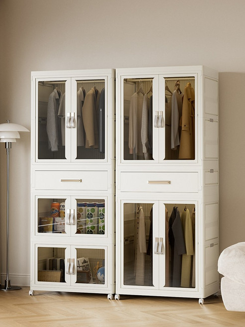 摺疊收納衣櫃 150公分高 54公分寬, 多用摺疊收納衣櫃-一大一小兩抽, 1件