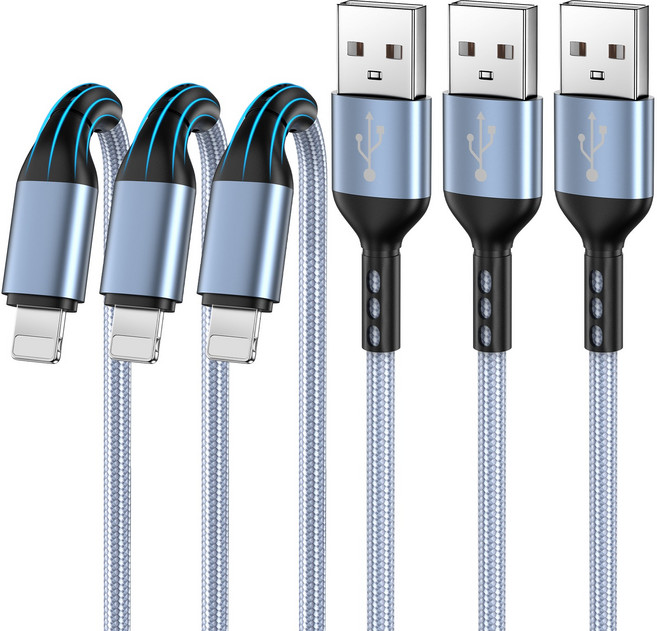 Arklove 아이폰 고속충전 케이블 라이트닝 케이블, 3개, 회색, 3m