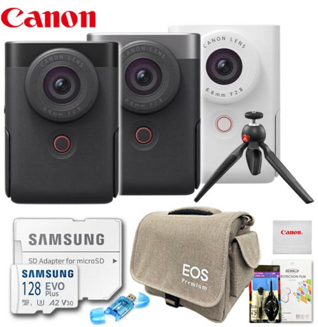 캐논 정품 PowerShot V10/디럭스 7종세트/128G+전용가방+맨프로토 픽시미니삼각대+카드리더기+청소도구+극세사융+액정보호필름/TJ, 블랙
