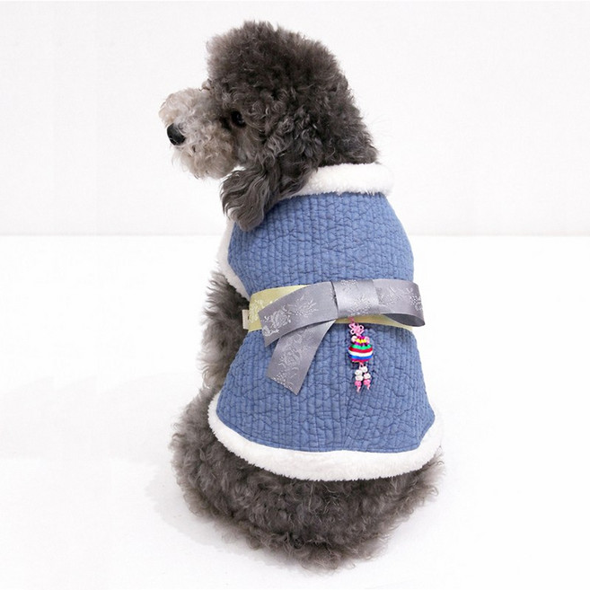 애플애플 털 누빔배자 (강아지한복 싱글멍글 S-3XL), 네이비, 1개