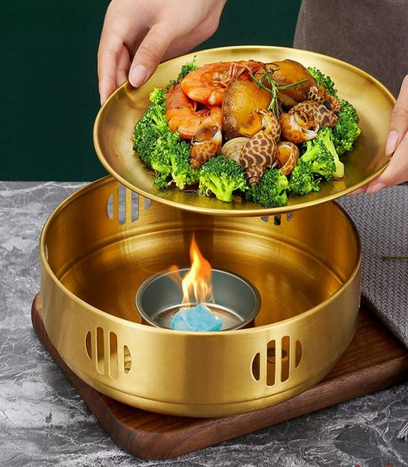 보온접시 워머 바베큐 가열 불고기 음식보온 스테인레스 20cm 골드, 14cm 내추럴