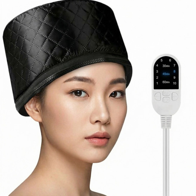 프리미엄 전기 헤어캡 열처리 스팀 트리트먼트 홈케어 미용실 셀프 염색 모자 (10단계 온도조절 / 타이머 / 분리형 세척), 블랙, 01