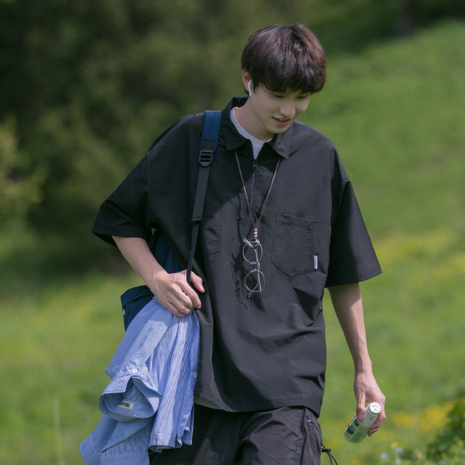 ANYOU 남자 셔츠 여름 반팔티 오버핏 티셔츠