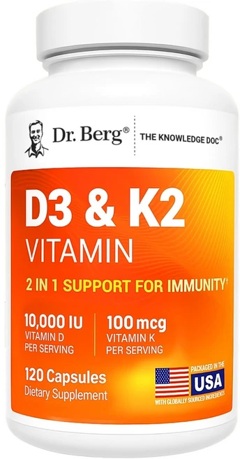 Dr. Berg 버그 박사의 비타민 D3와 K2 보충제 - 정제된 담즙염이 함유된 D3K2 보충제 - 심장 뼈 관절 건강 지원, 2개, 120정 - 쿠팡