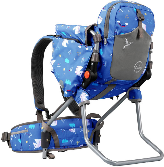 []兒童嬰兒背架腰凳小月齡背娃登山寶寶揹帶外出後背式, 寶藍色 普通款無輪 5個月~2歲 ≤25斤