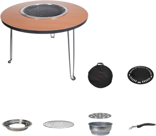몬테리아 캠핑데이블 원형 화로 캠핑 테이블 숯불 스텐 로스터 가정용 바베큐 테이블 G518-061, 다크브라운