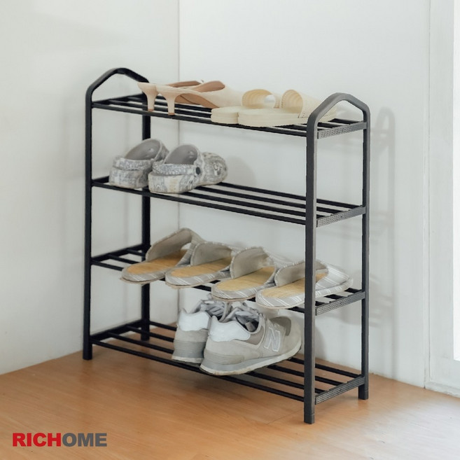 RICHOME 四層鞋架 簡易鞋架 居家收納 SC226, 黑色, 1個