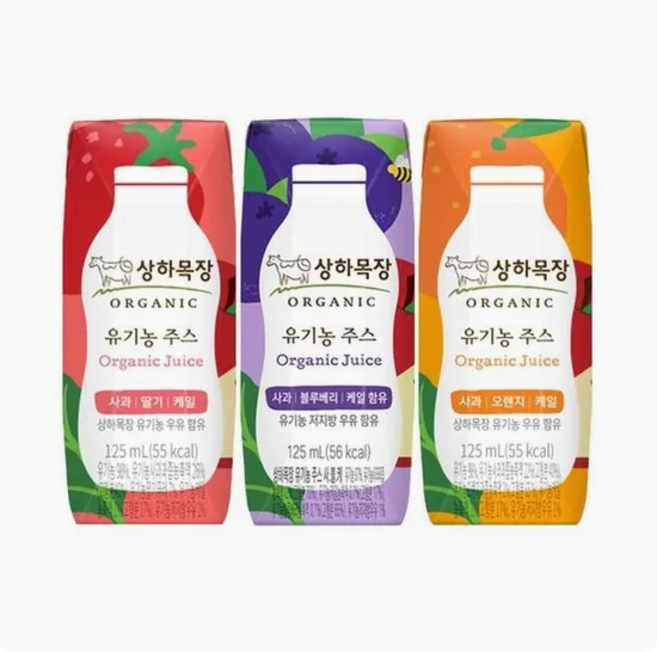 상하목장 유기농주스 125ml 3종 각8팩 (총24팩), 1세트, 딸기+오렌지+블루베리, 375ml