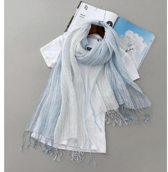 일본 100% 린넨 스카프 스트라이프 코튼 린넨 숄 여름 해변 자외선 차단 스카프 패션 70x170cm 신제품